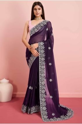 Purple Saree in Georgette with Embroidered SR27304