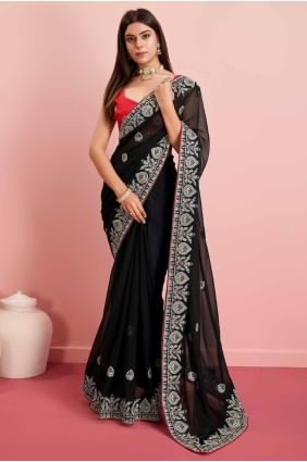 Saree in  black Georgette with Embroidered SR27309