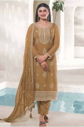 Salwar Kameez in Mustard  Organza with Embroidered SK154447