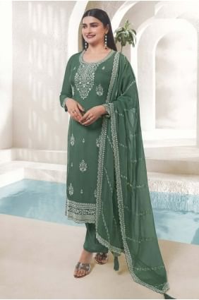 Embroidered Salwar Kameez in Green Organza SK154449
