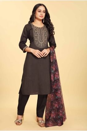 Silk Embroidered Black Straight Pant Suit with Dupatta SK154466