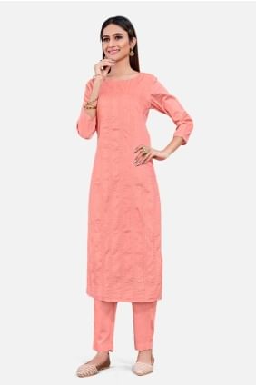 Rust  Straight Pant Suit in Silk with Weaving SK154469