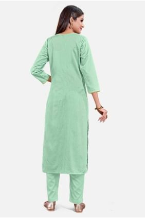 Weaving Silk Straight Pant Suit in Sea green  SK154471