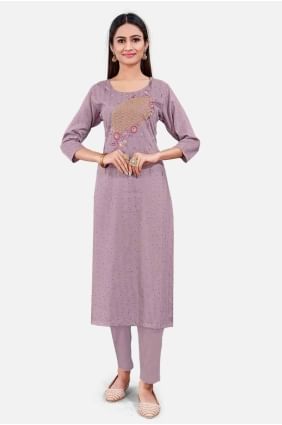 Cotton Kurti with Embroidered in Lavender  KTI2446