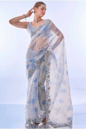 Off white  Embroidered Organza Saree SR27311
