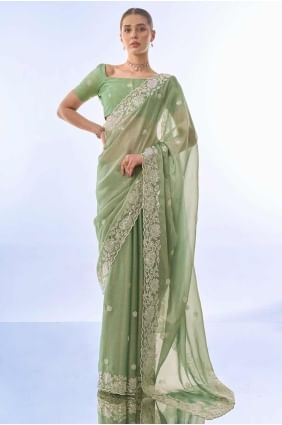 Cotton Saree with Printed in Pista  SR27316