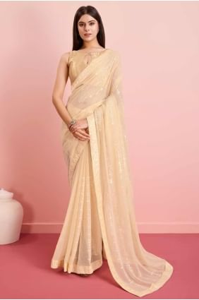 Beige  Saree in Sequins embroidered Georgette SR27318