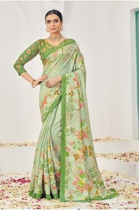 Green Saree in Viscose with Printed SR27336