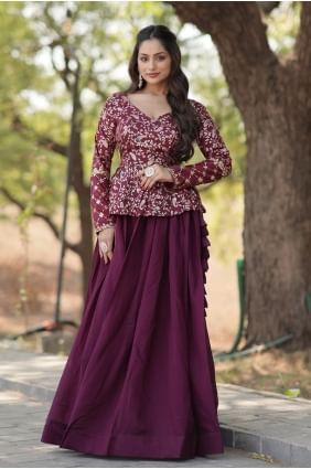 Silk Lehenga Choli in Wine  with Embroidered LC7937