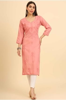 Peach Chikankari Cotton Kurti KTI2465