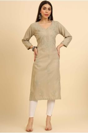 Cotton Chikankari Beige  Kurti with Dupatta KTI2466