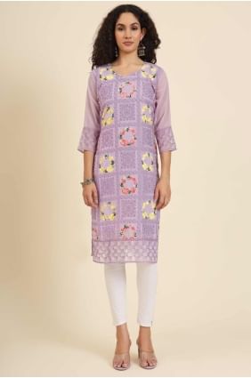 Georgette Embroidered Purple Kurti with Dupatta KTI2487