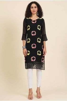 Georgette Black Kurti in Embroidered KTI2489