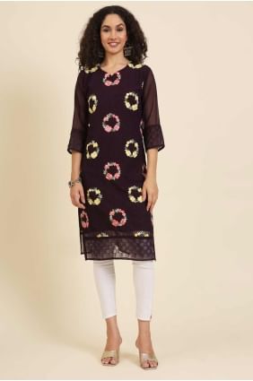 Kurti in Wine  Georgette with Embroidered KTI2491