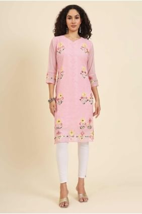 Pink Chikankari Georgette Kurti KTI2495