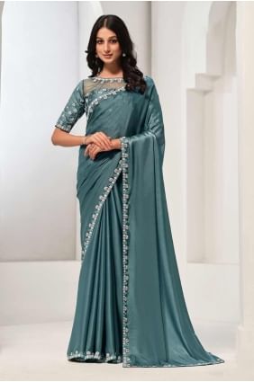 Sea green  Saree with Sequins Satin SR27360