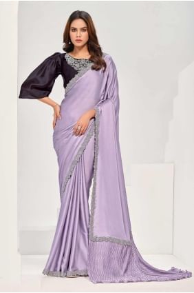 Satin Saree in Lavendar  with Sequins SR27361