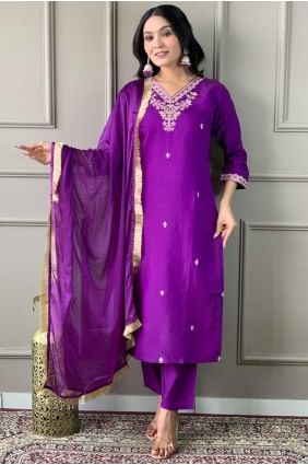 Viscose Purple Salwar Kameez in Embroidered SK154537