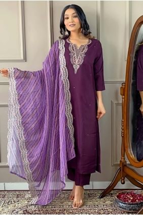 Viscose Wine  salwar sameez Suit in Embroidered SK154686