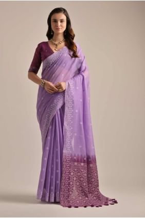 Weaving Cotton Lavender  Saree with Blouse SR27377