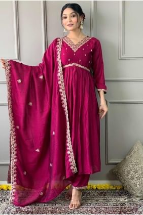 Embroidered Viscose Pink Straight Pant Suit with Dupatta SK154551