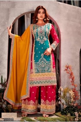 Orange-red  Embroidered Chiffon Palazzo Suit PZ4038