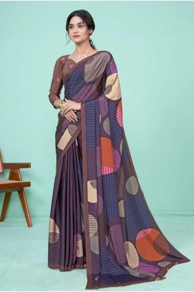 Silk Dark purple  Saree in Printed SR27390