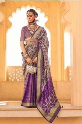Purple Printed weaving Saree in Silk SR27399