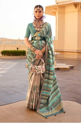 Printed weaving Silk Sea green Saree with Blouse SR27401