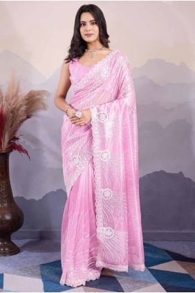 Saree in Pink Art silk with Sequins embroidered SR27602