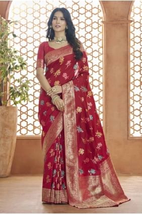 Red Zari weaving Banarasi silk Saree SR27619