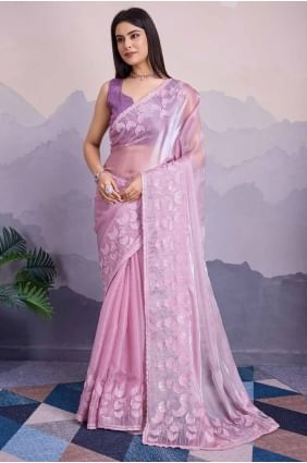 Purple Sequins embroidered Saree in Silk SR27622