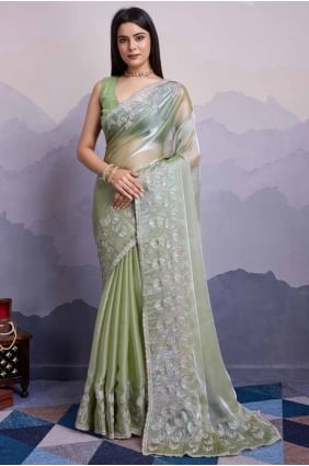Pista  Saree in Silk with Sequins embroidered SR27623