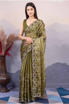 Green Saree with Sequins embroidered Silk SR27626