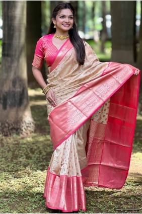 Tussar silk Saree in Chiku  with Weaving SR27632