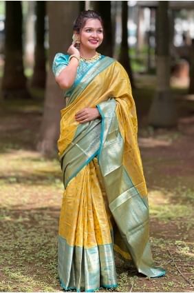 Tussar silk Weaving Yellow Saree with Blouse SR27633