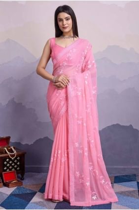 Pink Saree in Chiffon with Sequins embroidered SR27652