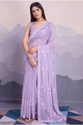 Saree in Lavender Chiffon with Sequins embroidered SR27655
