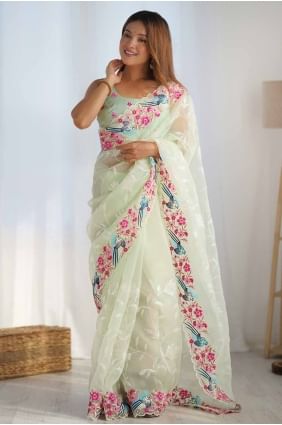 Organza Saree in Pista  with Sequins embroidered SR27692