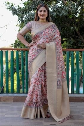 Pashmina Saree with Printed in Beige  SR27697