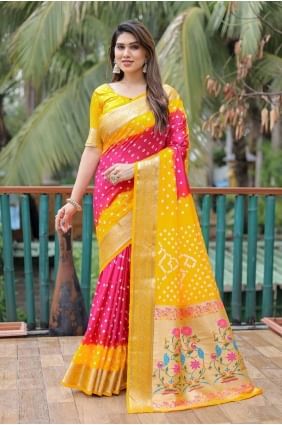 Printed weaving Silk Saree in Yellow SR27701