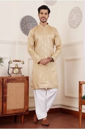 Weaving Men Kurta in Beige  Viscose KURR297