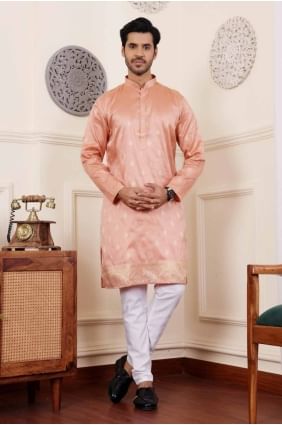 Orange Viscose Weaving Men Kurta  KURR299