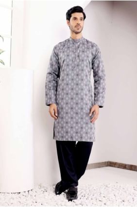 Viscose Men Kurta in Grey with Weaving KURR306