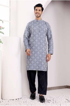 Weaving Viscose Blue Men Kurta  KURR309