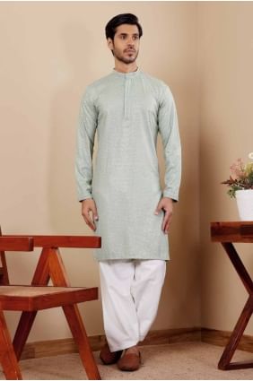 Viscose Embroidered Pista  Men Kurta with Dupatta KURR318