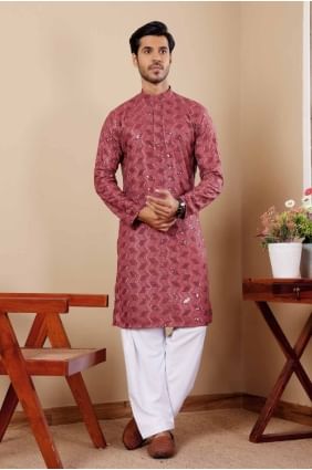 Embroidered Viscose Berry red  Men Kurta with Dupatta KURR323