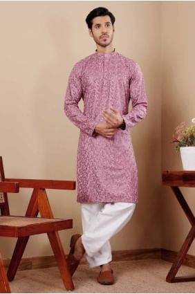 Embroidered Viscose Pinkish purple  Men Kurta  KURR332