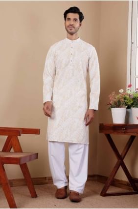 Viscose Men Kurta with Embroidered in Yellow tie dye  KURR334