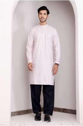 Embroidered Viscose Men Kurta in Light pink  KURR337